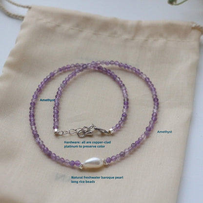 New Original Natural Stone Amethyst Beaded Necklace - Choker and Neck Chain