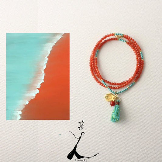 New arrivals Vintage Natural South Red Agate 925 Silver Turquoise Tassel Necklace