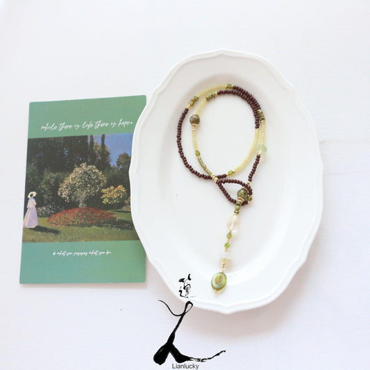 Elegant Glazed Jade & Czech Bead Natural Stone Necklace | Fashionable Collarbone Chain & Bracelet Set