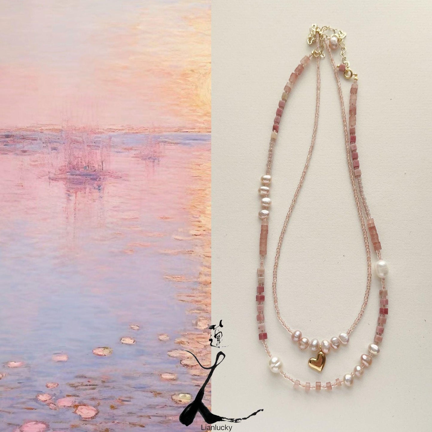 Pink Natural Stone & Freshwater Pearl Handmade Beaded Necklace – Sweet and Versatile Choker