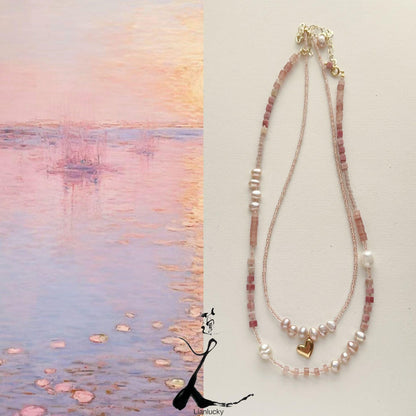 Pink Natural Stone & Freshwater Pearl Handmade Beaded Necklace – Sweet and Versatile Choker