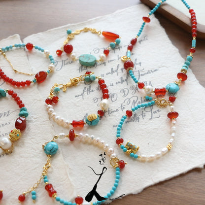 New arrivals Natural Freshwater Pearl Bracelet with Agate Beads | Minimalist Turquoise Dunhuang Style