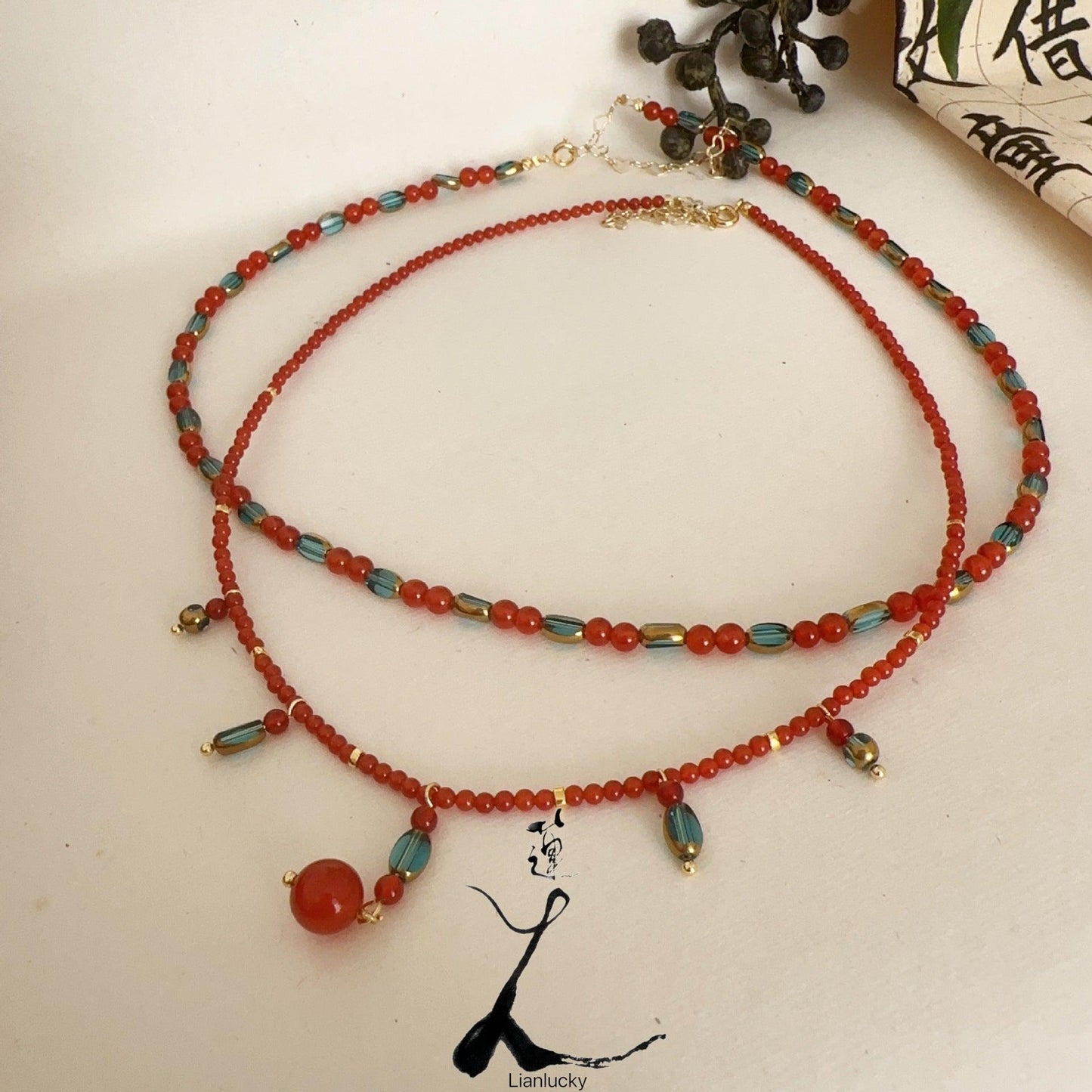 Handmade Beaded Necklace - Original Niche Ink Painting Style Choker