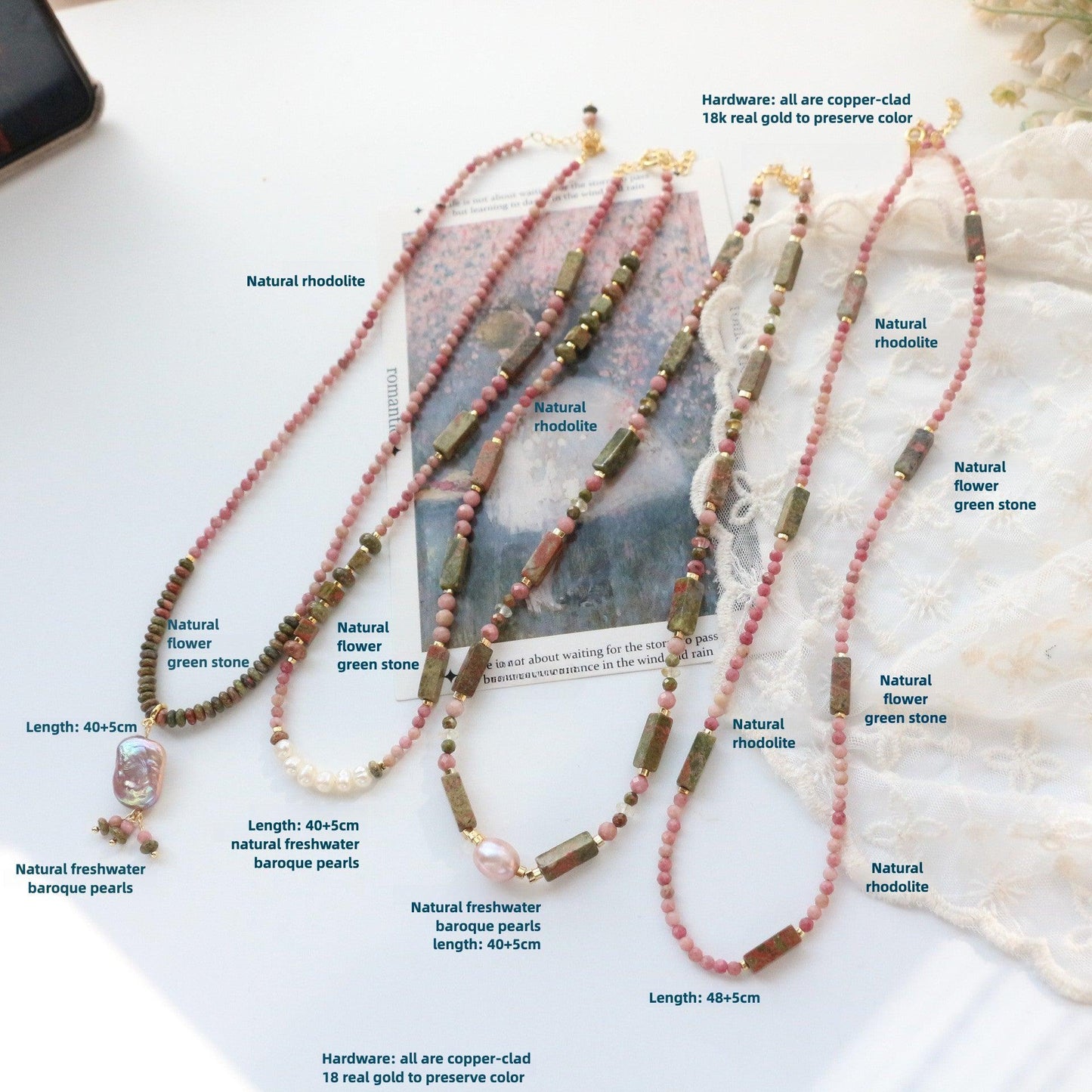 New Pearl Natural Stone Red Agate New Chinese Style Pink Pendant Short Necklace Creative Handmade Beaded Neck Chain