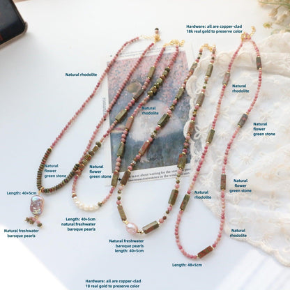 New Pearl Natural Stone Red Agate New Chinese Style Pink Pendant Short Necklace Creative Handmade Beaded Neck Chain