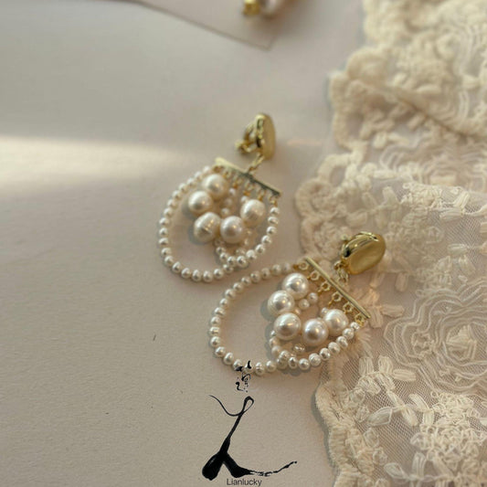 Luxury Exaggerated Non-Pierced Ear Clips with Natural Baroque Pearls - Copper Gold Plated Earrings