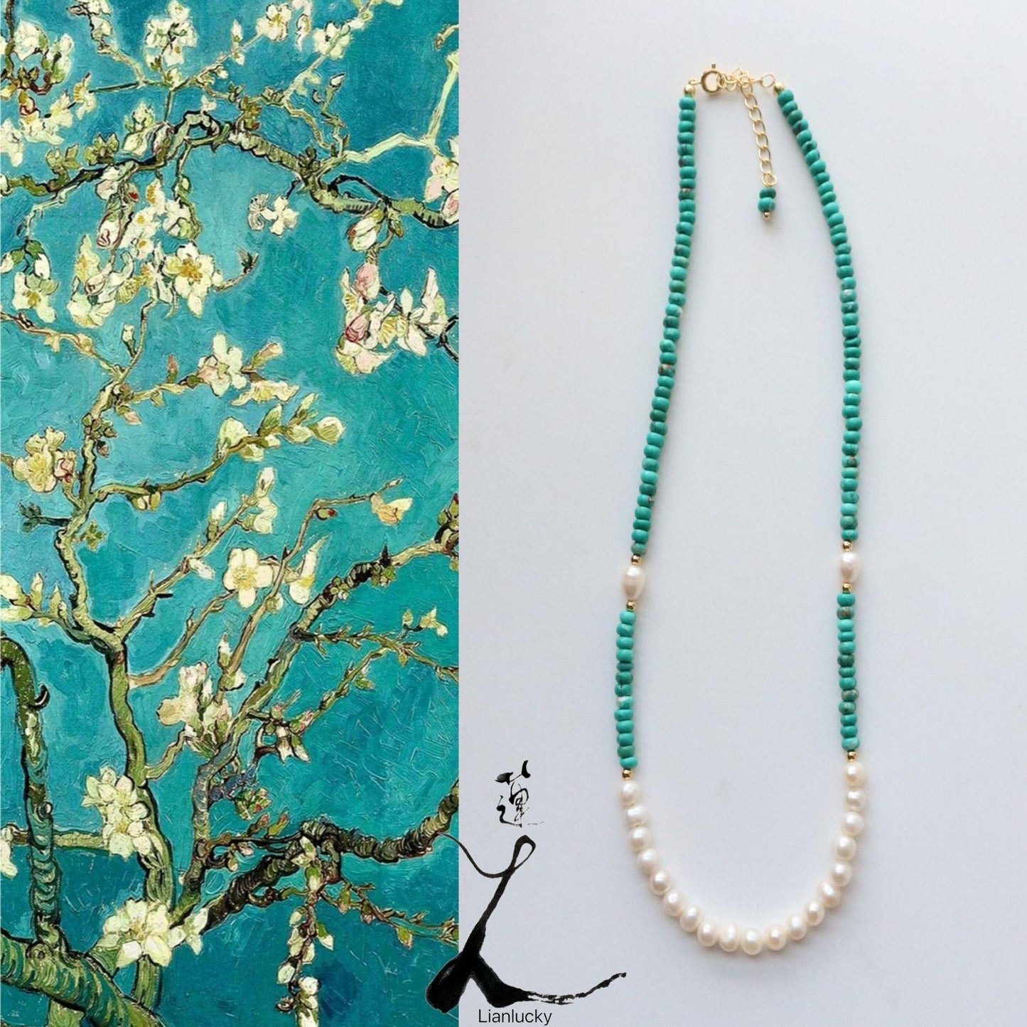 Vintage Turquoise & Baroque Pearl Necklace – Unique Beaded Jewelry Creation