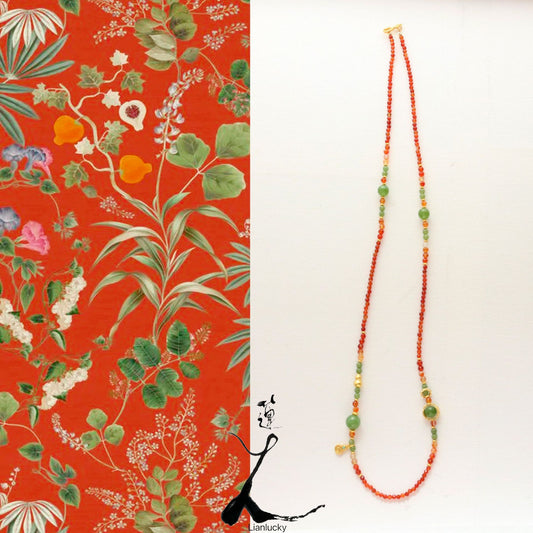 Retro New Chinese Style Long Sweater Chain Made of Carnelian & Chrysoprase Bracelet