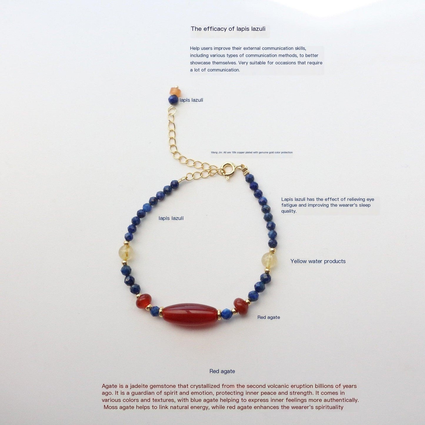 New Chinese Ethnic Style Lapis Lazuli & Yellow Crystal Bracelet – Dunhuang Style Red Agate Beaded Ring