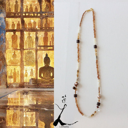 Chinese Style Necklace Dunhuang Color Rosewood Agate Tea Crystal Natural Stone Beaded Bracelet - Versatile Jewelry Set