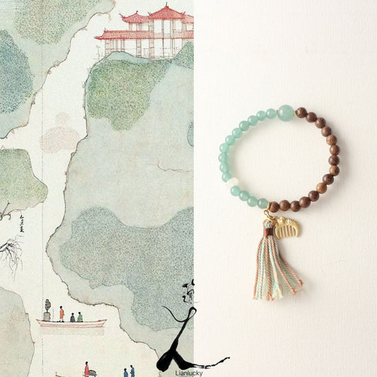 New arrivals Half Mountain Water Wood Bead Bracelet | Natural Stone Artistic Retro New Chinese Style