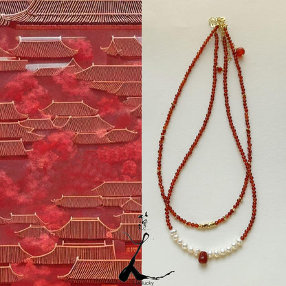 Elegant Red Agate Beaded Necklace – Timeless and Sophisticated Jewelry