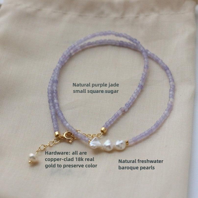 New Original Natural Stone Amethyst Beaded Necklace - Choker and Neck Chain