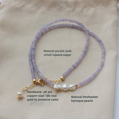 New Original Natural Stone Amethyst Beaded Necklace - Choker and Neck Chain