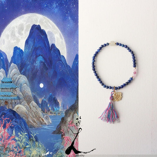 New arrivals Ethnic Style Blue Beaded Bracelet | Delicate Tassel & Rui Lock Pendant