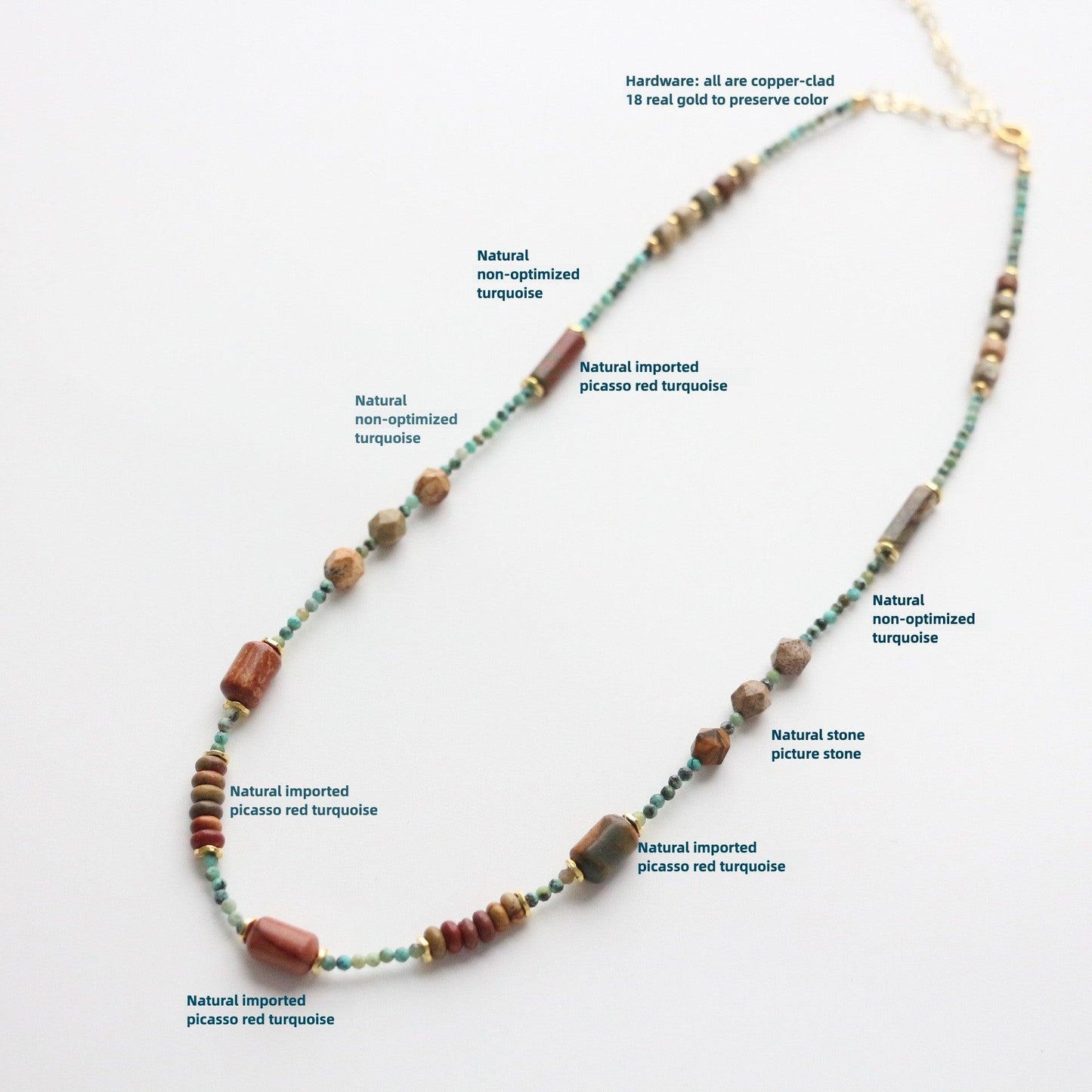 Natural Turquoise & Red Stone Beaded Necklace – Original Design Choker Inspired by Dunhuang National Style