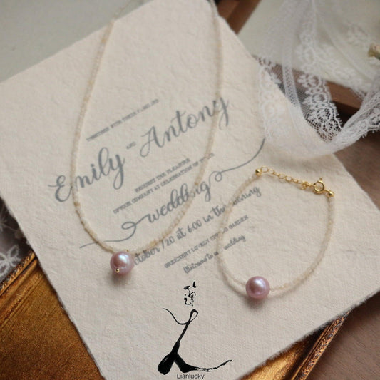 Princess Tear Near-Round Slightly Flawed Pinkish-Purple Freshwater Pearl Necklace and Bracelet Set – Elegant and Timeless Jewelry