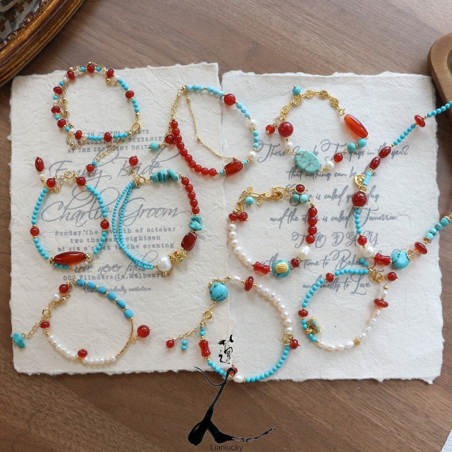 New arrivals Dunhuang Traditional Color Handbead Bracelet with Red Agate, Turquoise Pendant & Tasse