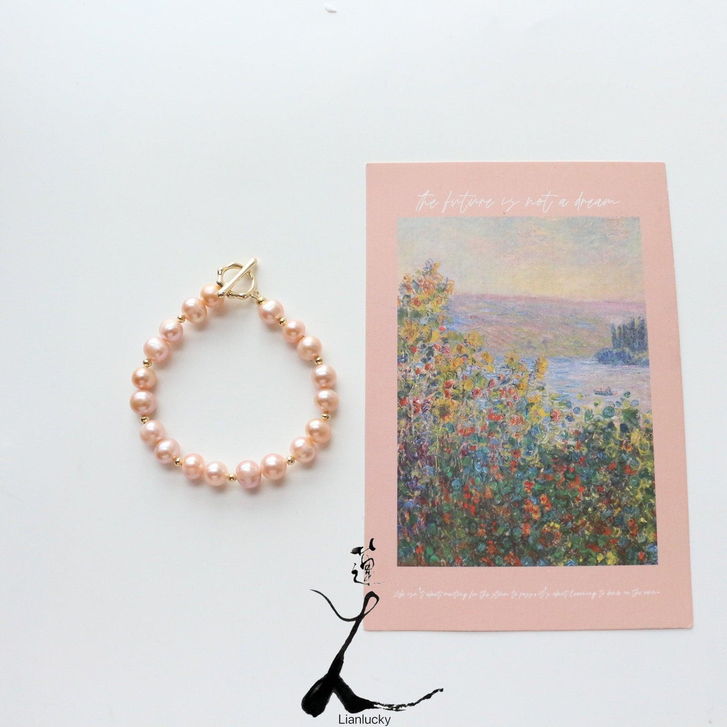 Gentle Pink Freshwater Natural Pearl Bracelet - Unique White Design