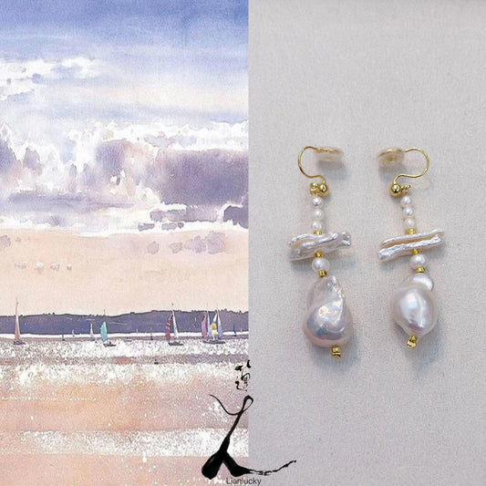 Non-Pierced Ear Clip Natural Baroque Pearl Earrings - Lazy Chic Style