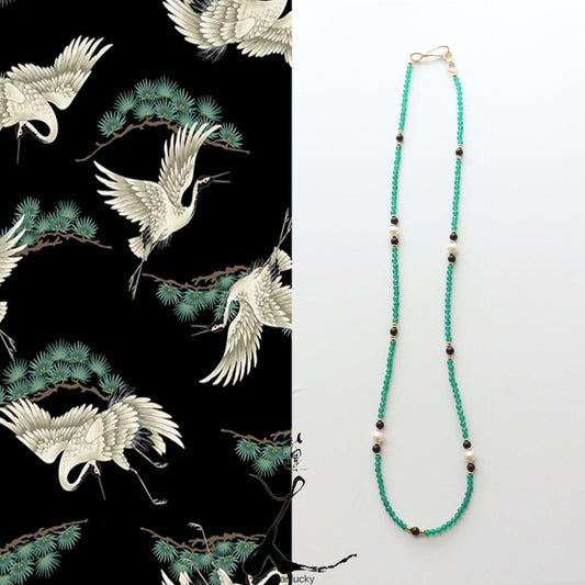 Natural Green Agate Freshwater Pearl Long Necklace | New Chinese Vintage Beaded Cheongsam Chain