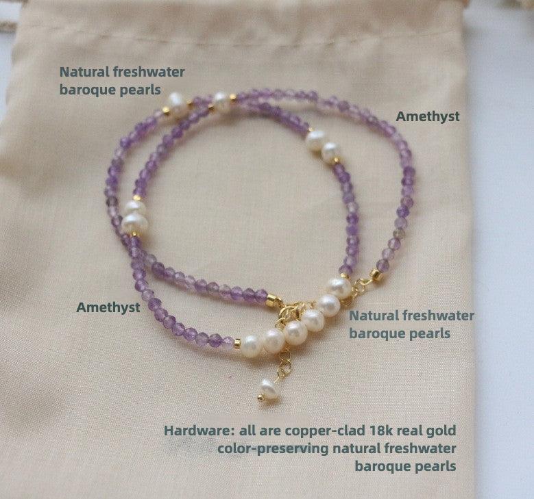 New Original Natural Stone Amethyst Beaded Necklace - Choker and Neck Chain