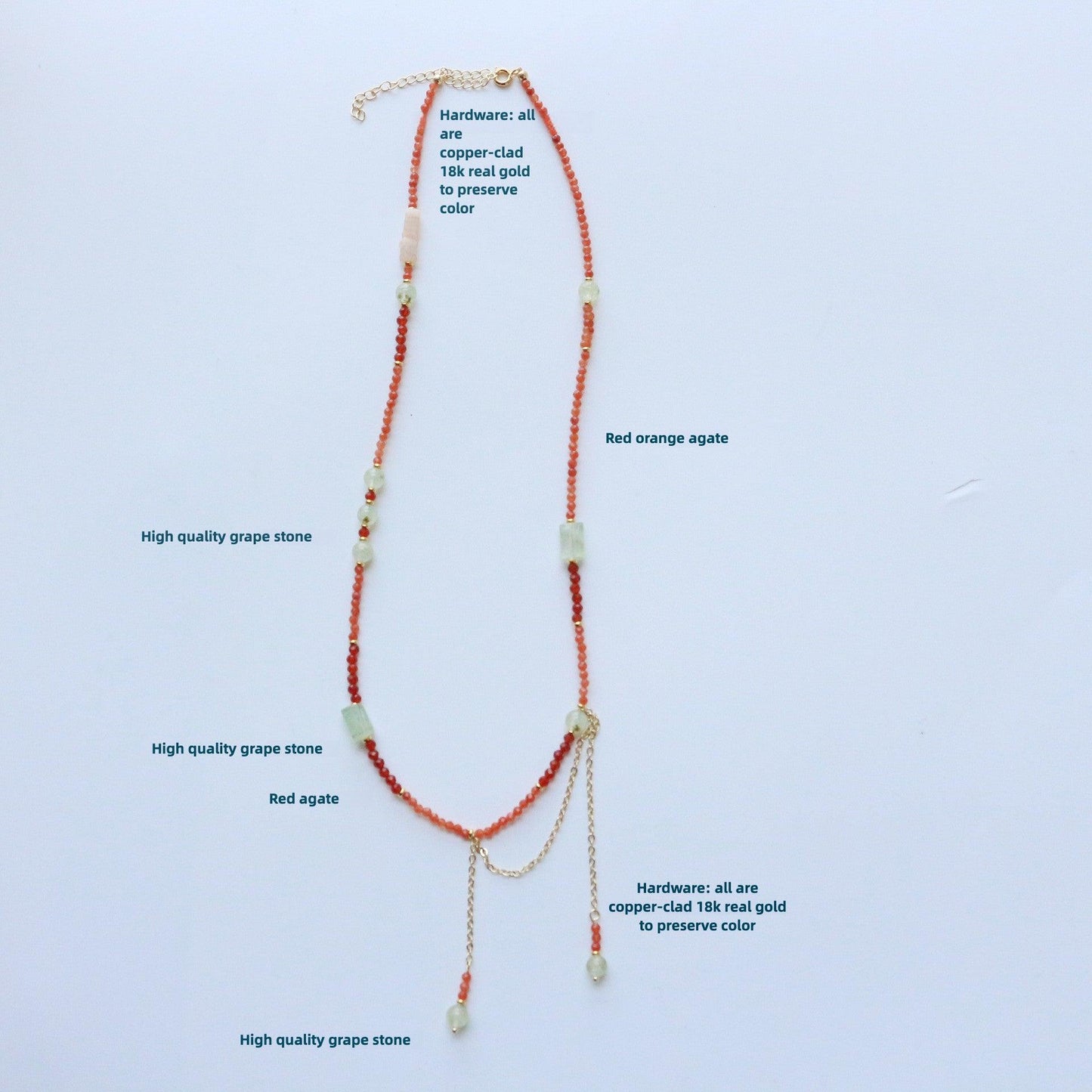 Natural Amethyst Red Agate Beaded Necklace | Tassel Pendant Choker Chain