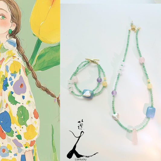 Colorful Beaded Necklace | Artistic Clavicle Chain & Bracelet