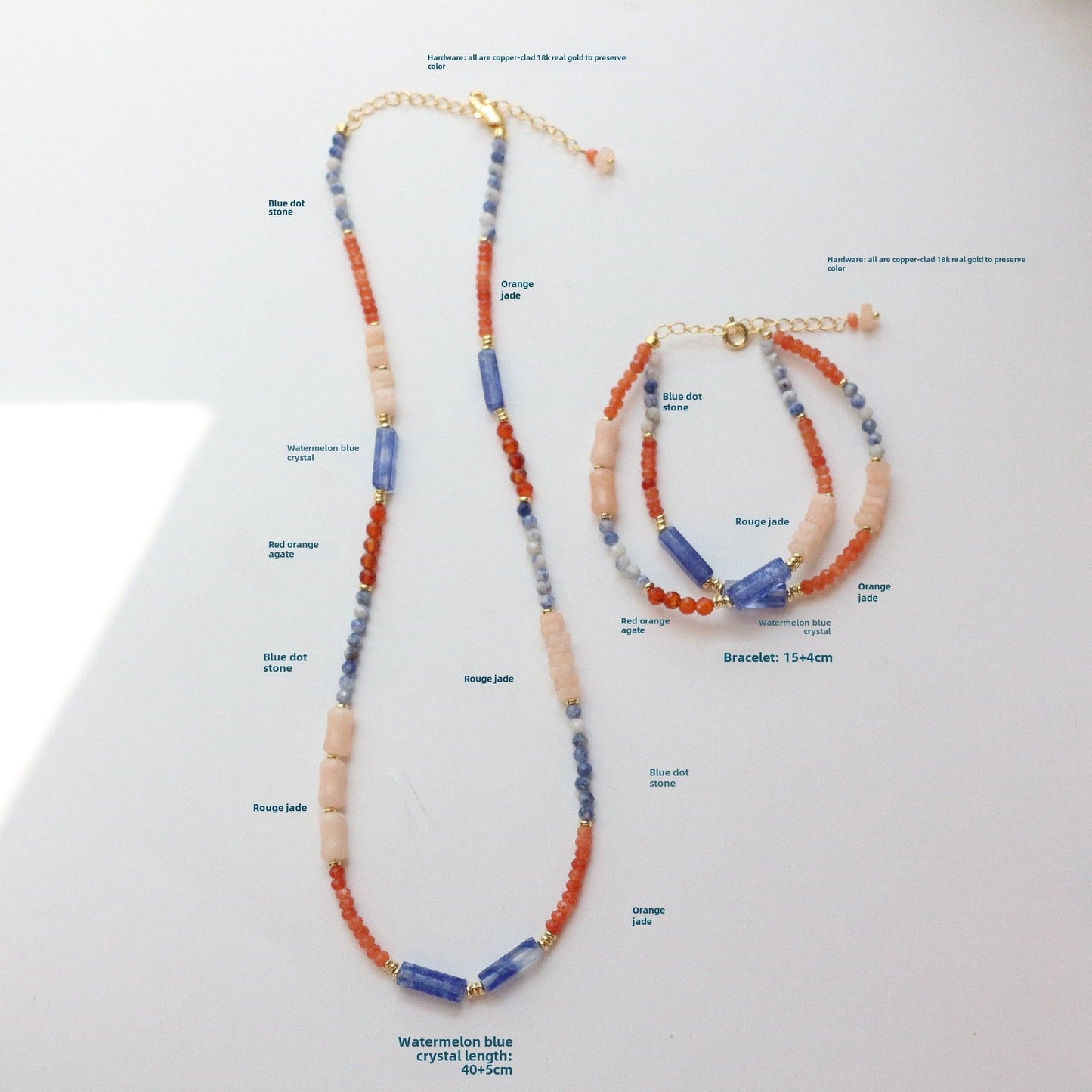 Orange-Blue Color Block Beaded Necklace | New Chinese Style