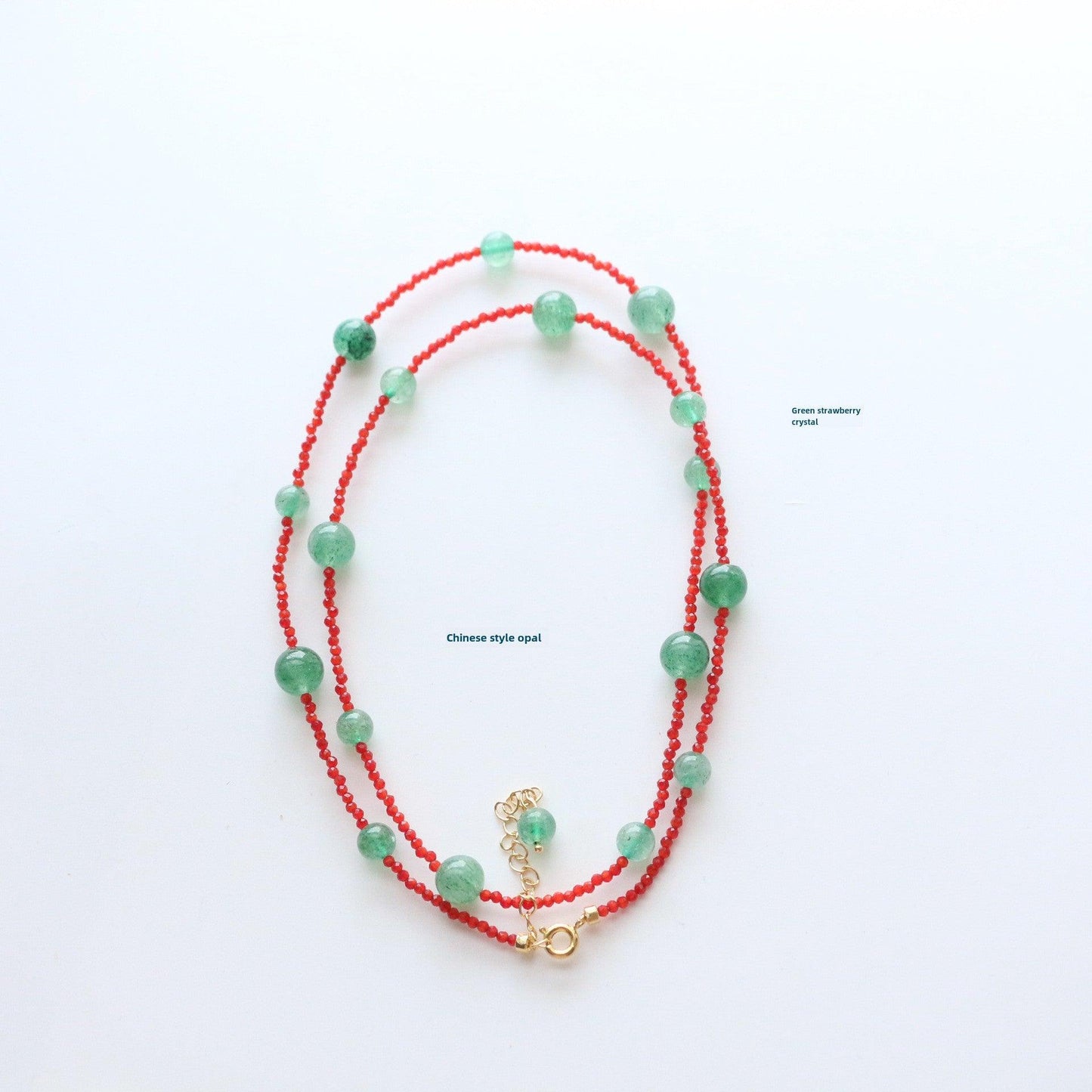 Green Strawberry Crystal Color Block Necklace & Natural Stone Bead Choker