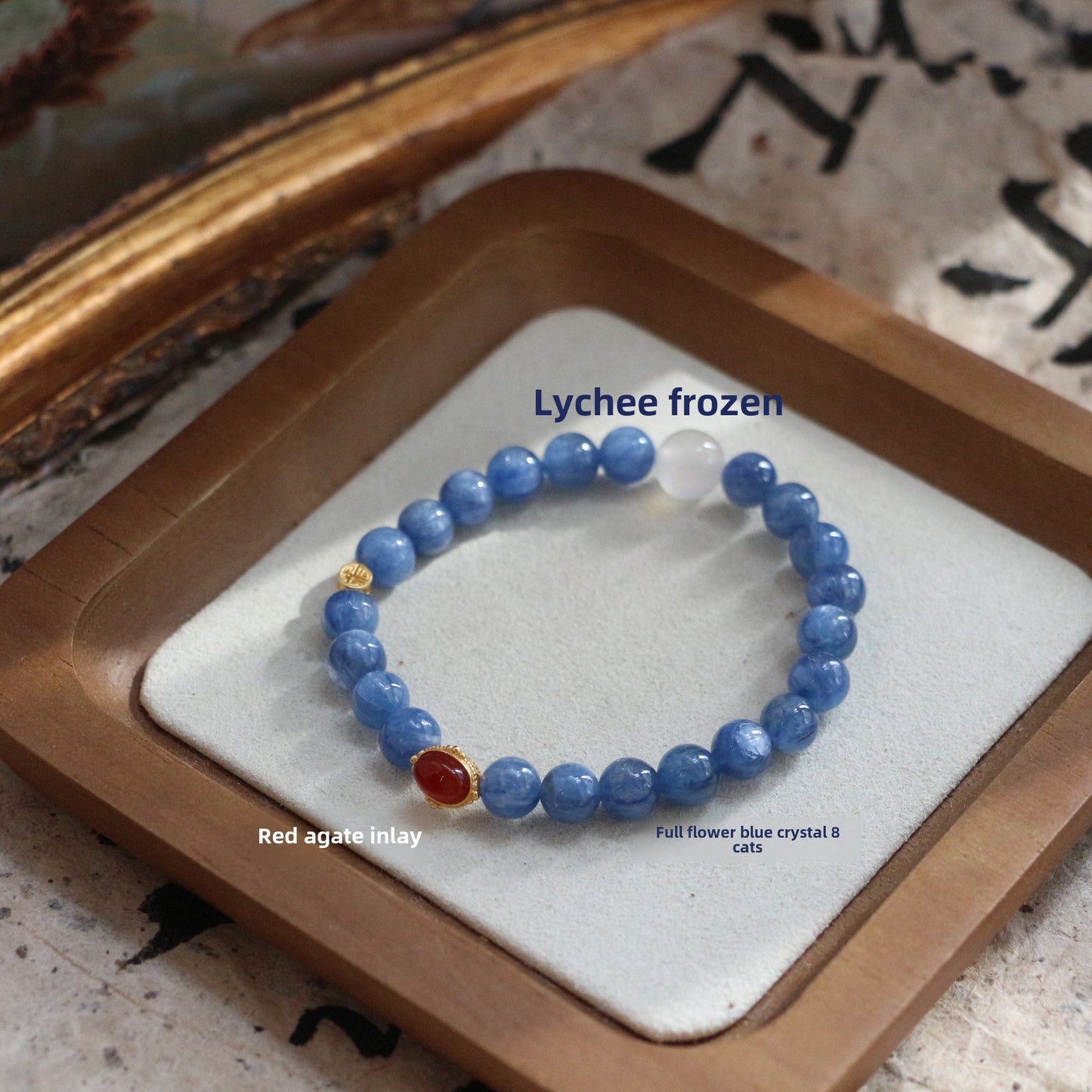 New arrivals Natural Blue Kyanite Round Bead Single Circle Bracelet