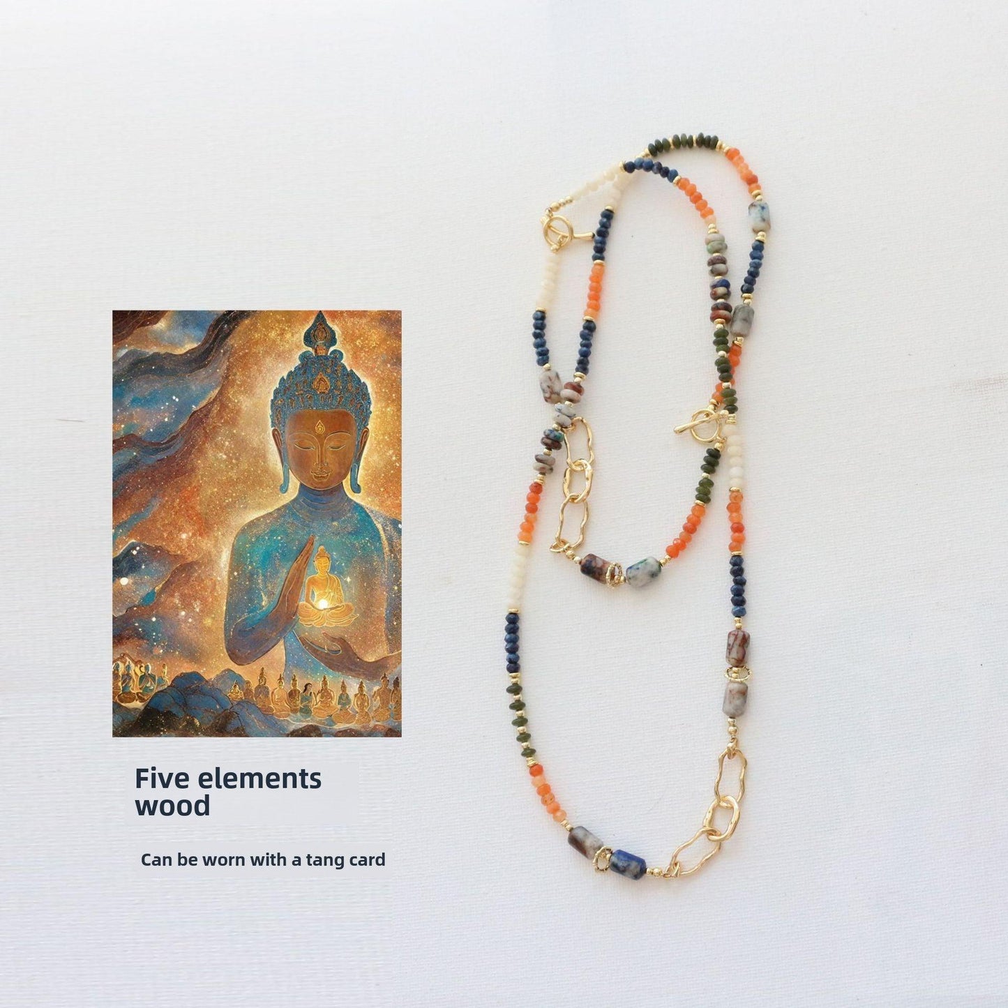 Autumn and Winter Handmade Long Necklace Featuring Agate, White Jade, Blue Stone, and Phoenix Lapis Lazuli