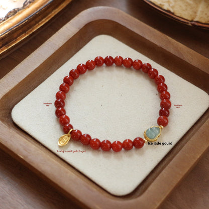 New arrivals Vintage Beaded New Year South Red Jade Gourd Bracelet