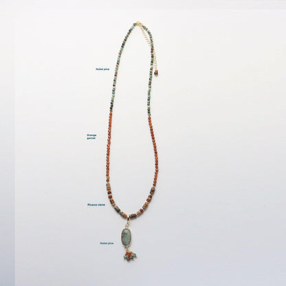 New Ancient Style Orange Garnet Heirloom Necklace - Natural Stone Bead Pendant - Hubei Pine - Dunhuang Aesthetic