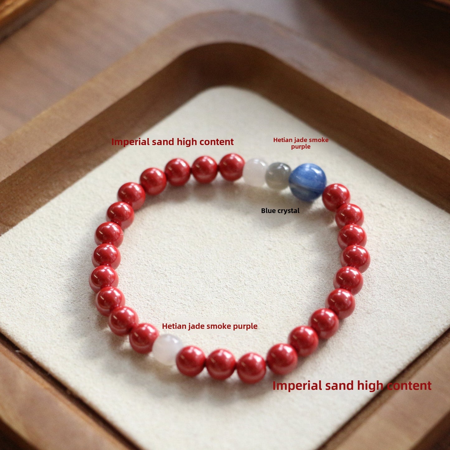 New arrivals Empire Sand Vermilion Raw Mineral Red Round Bead & Blue Crystal Bracelet